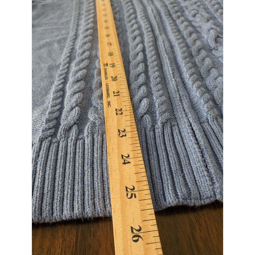 L.L.Bean Cable Knit Full Zip Sweater Size L Blue 100% Cotton Cardigan Cozy - Picture 4 of 8